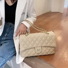 Women's Small Xiangfeng Lingge Chain Shoulder Bag - Khaki - View 1