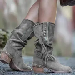 Medium Boots, Thick Heels, Martin Boots, Women's Boots - Grey - View 1