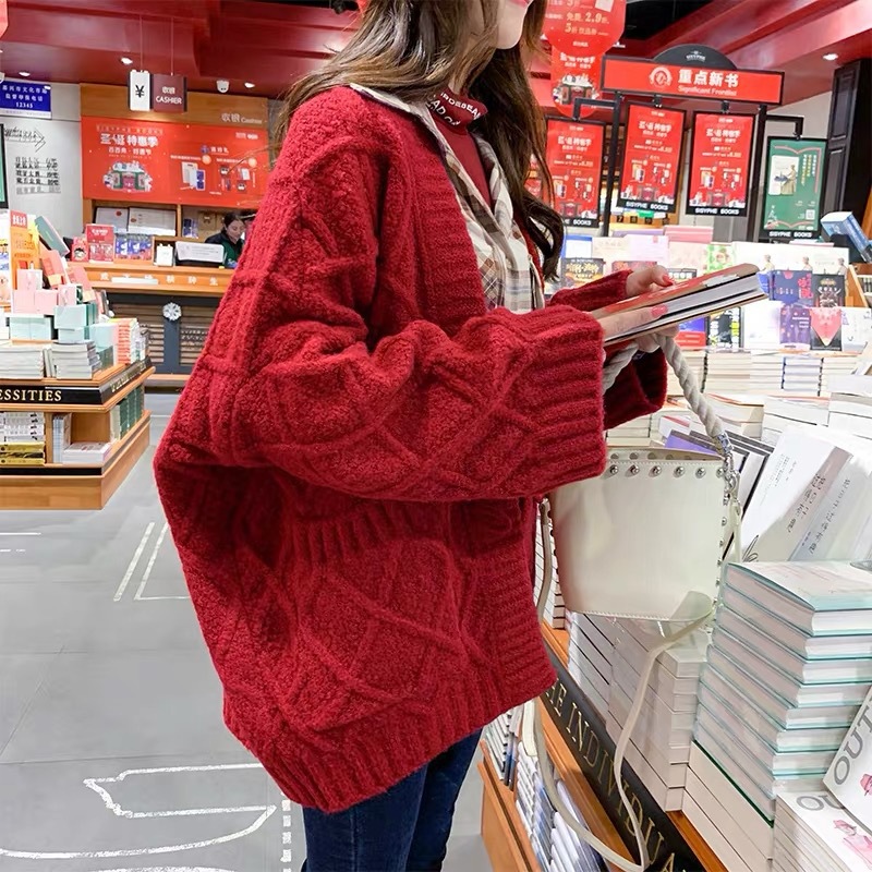 Women's Cardigan Lazy Wind Padded Sweater Top Long Sleeves