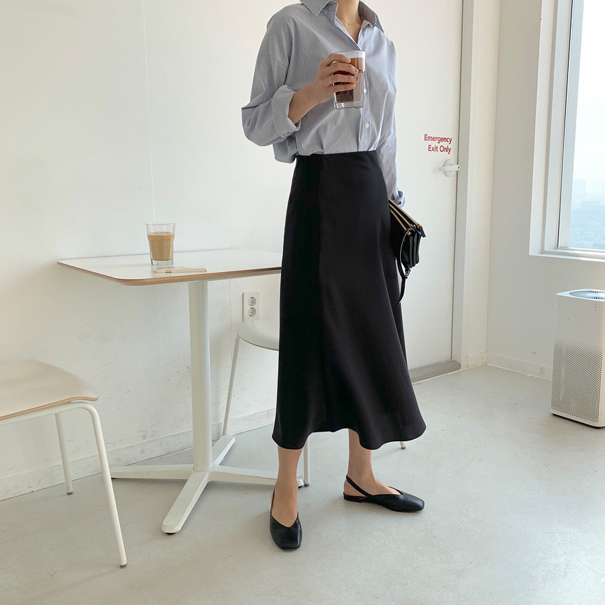 New Women's Satin Silky Draped High Waist Skirt