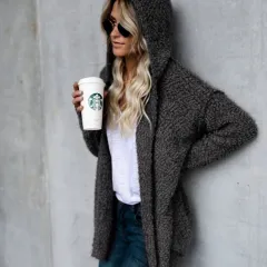 Fashion Hooded Cardigan Jacket Jacket Women - Grey - View 1
