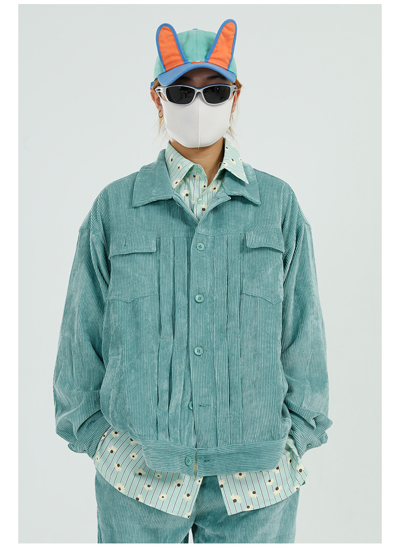 Corduroy Loose And Versatile Solid Color Lovers Long Sleeve Suit