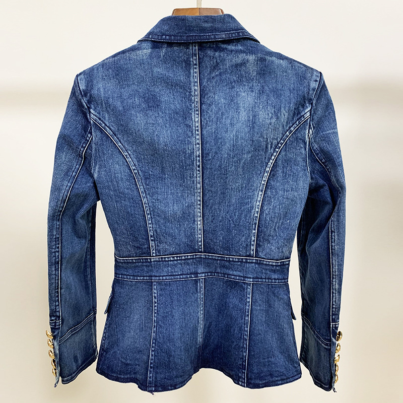 Fashionable Double-breasted Washed Denim Jacket