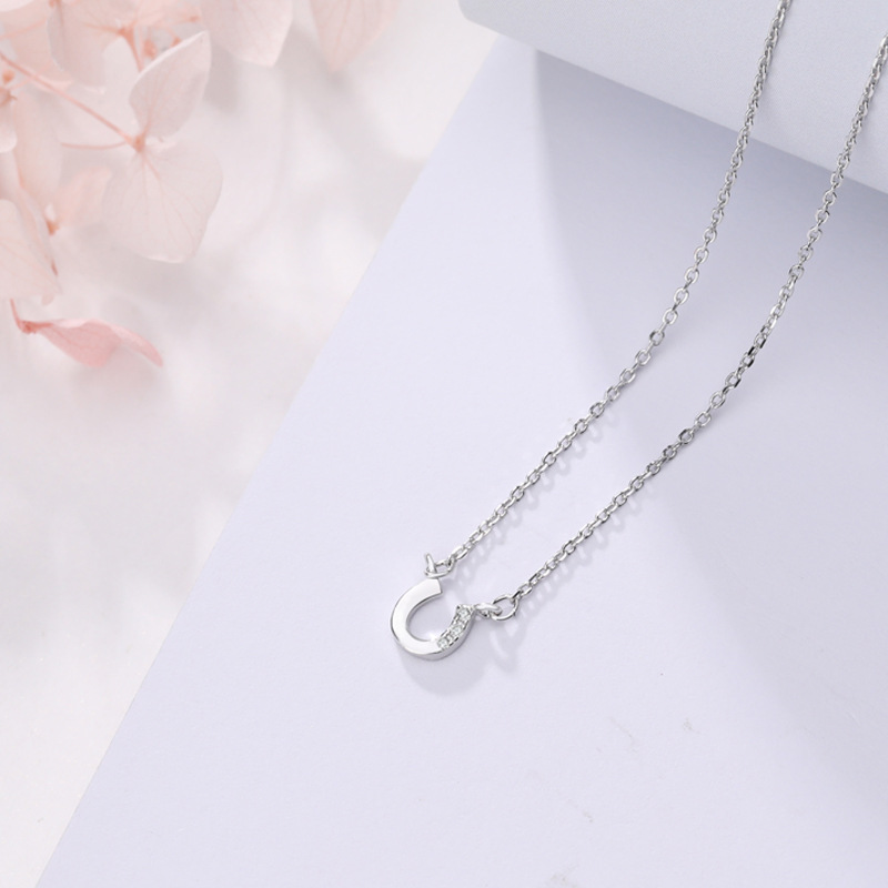 S925 Sterling Silver U-Shaped Micro Inlaid Pendant, Clavicle Chain