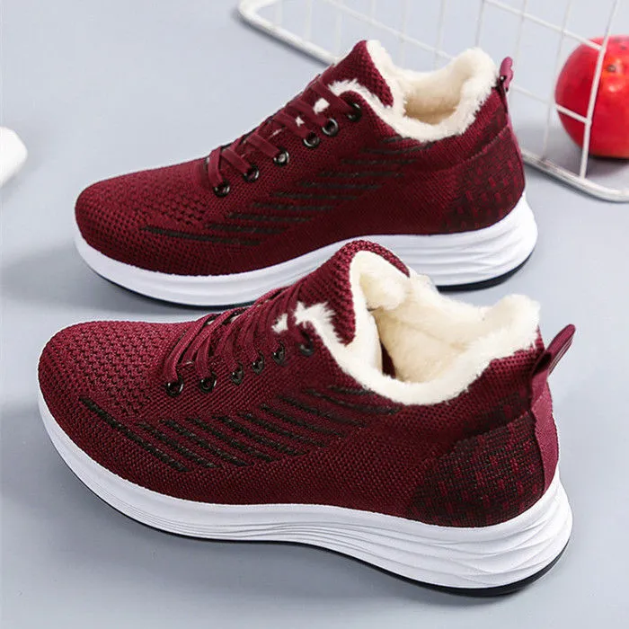 Winter Warm Cotton Boots Soft Bottom And Velvet Cotton Shoes Flat Bottom Leisure - Red