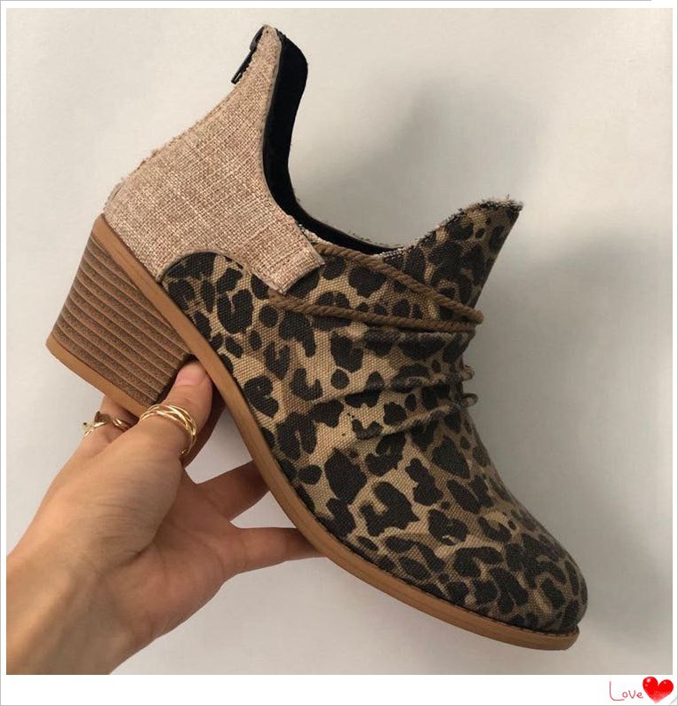 Women's Autumn Winter Thick Heel Leopard Print Boots