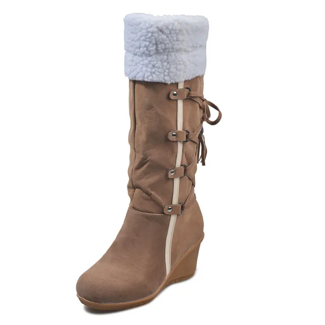 Frosted lace up fringed snow boots Brown - Shop at LoveMi