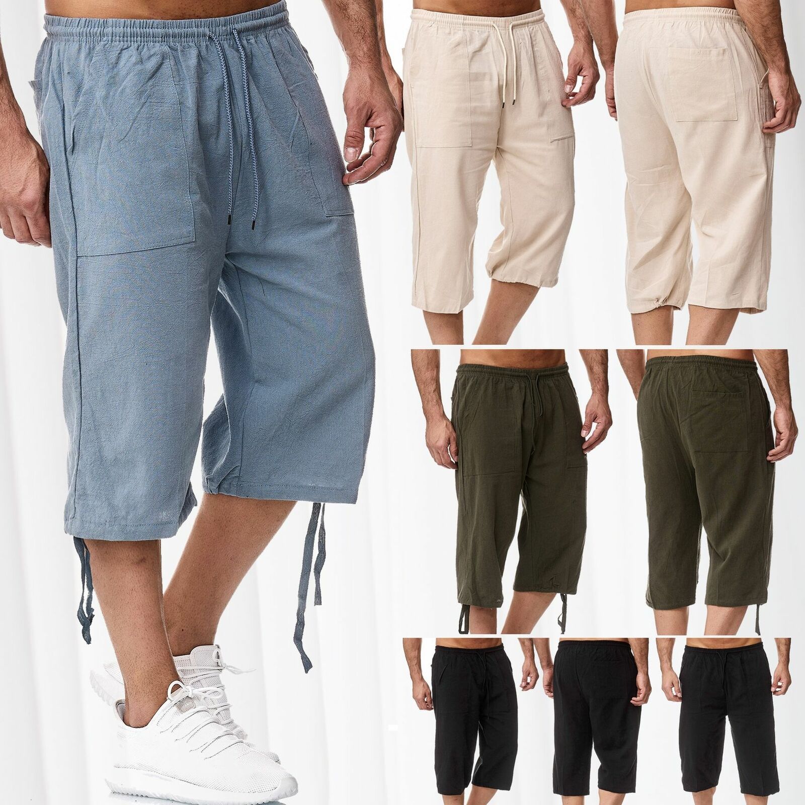 Men's Casual Cotton And Linen Cropped Sports Pants