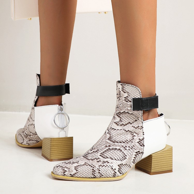 Snake-print Martin Boots With Thick Heels And Pointed Toes