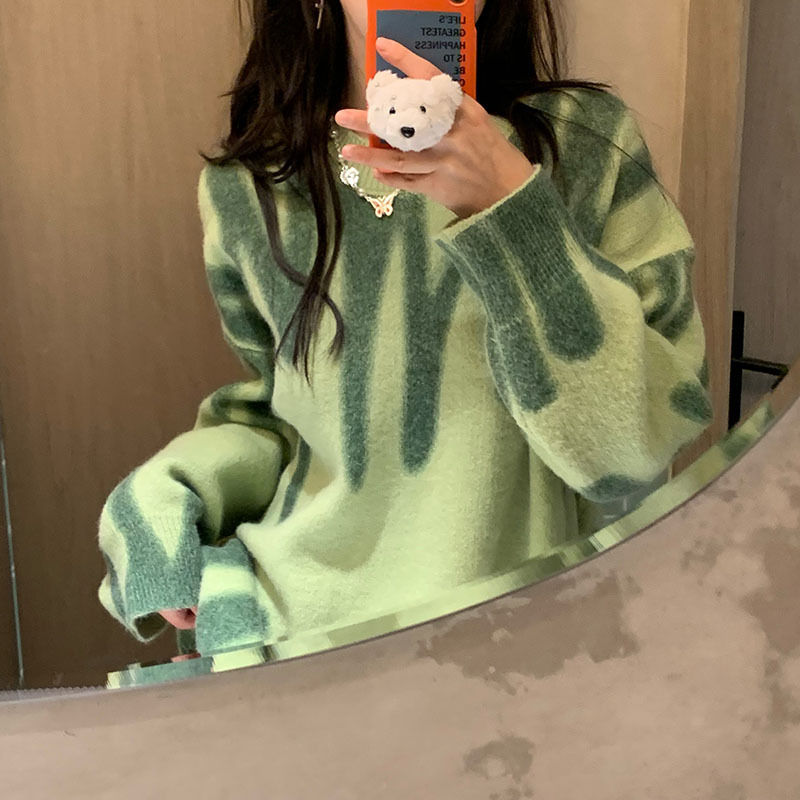 Retro Tie-Dye Knitted Sweater Women Trendy