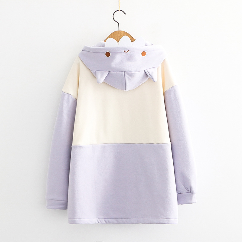 Hooded Cat Color Matching Padded Sweater