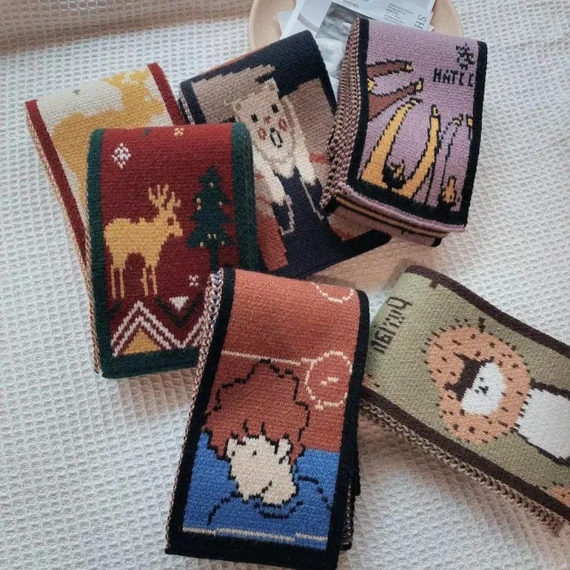 Winter Warm Neck Scarf for Women Cartoon Printed Kerchief Knitted Scarfs - Shop at LoveMi