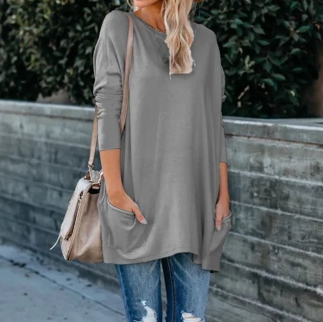 Europe And The United States Women's Autumn/Winter New T Shi Grey - Shop at LoveMi