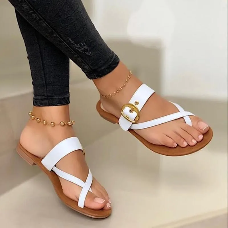 Comfortable Flat Toe-Buckle Casual Sandals - White