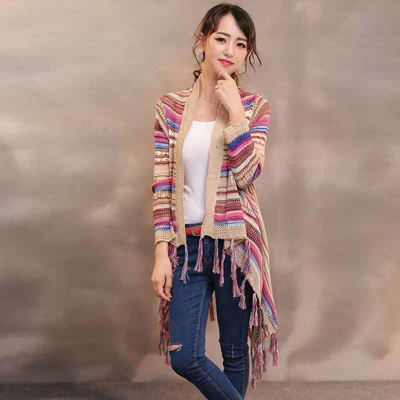 Fringed Irregular Shawl Hollow Cardigan Sweater