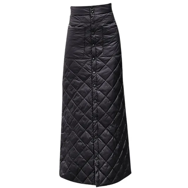 Down cotton skirt warm and thick one piece buttoned long skirt Black - Shop at LoveMi