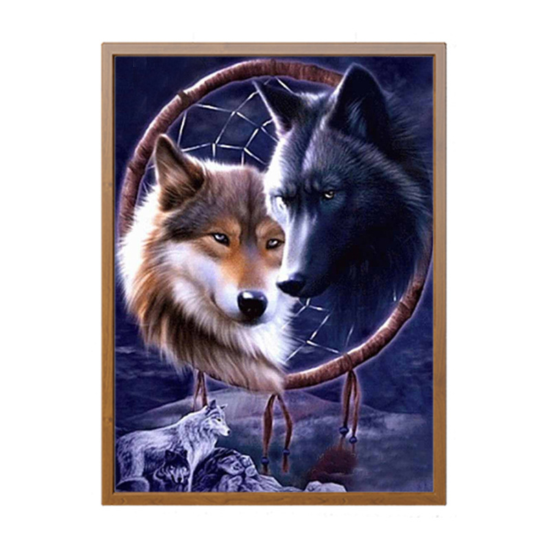 Round Diamond Animal Wolf Head Cross Stitch