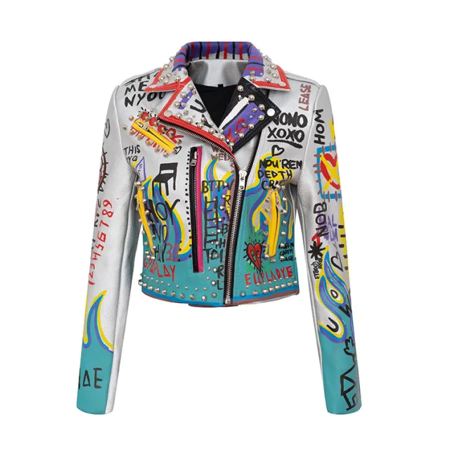 Women's Printed Contrast Color Motorcycle Suit Silver - Shop at LoveMi
