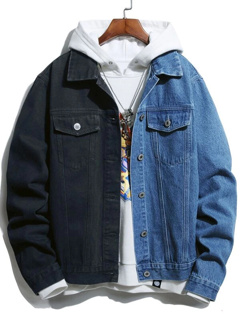 Slim Color Matching Pocket Men's Denim Jacket