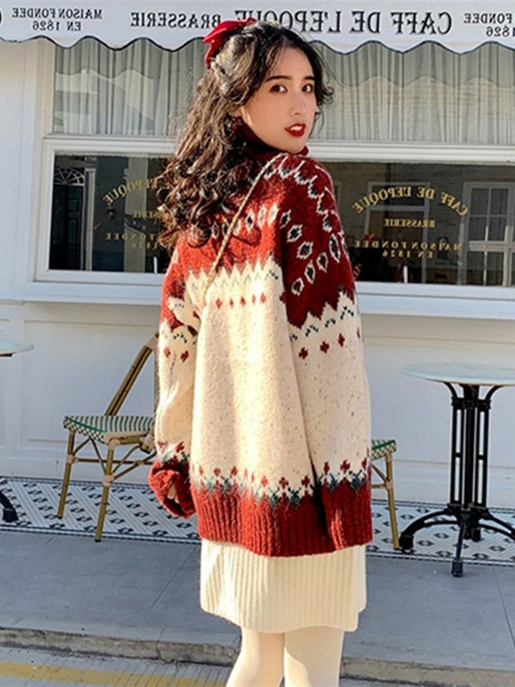 Ladies Red Turtleneck Sweater For Autumn and Winter