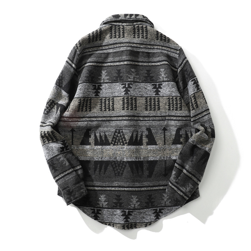 Men's Shirt With Warm Plaid Woolen Long Sleeve Jacket