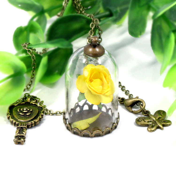 Butterfly Rose Glass Bottle Dried Flower Sweater Chain