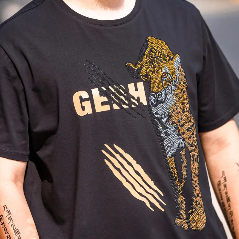 Fashion Hot Rhinestone Leopard Plus Fat Men's T-shirt