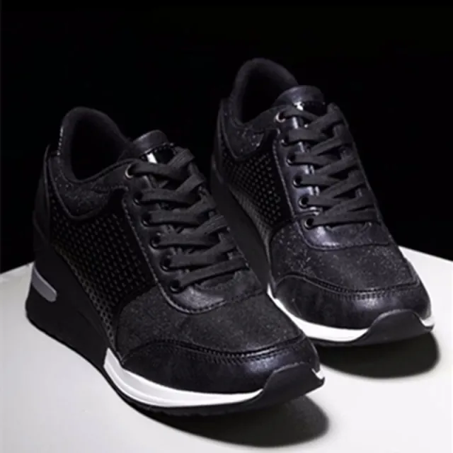 Lacing Sneakers With Platform Heels For Women Black - Shop at LoveMi