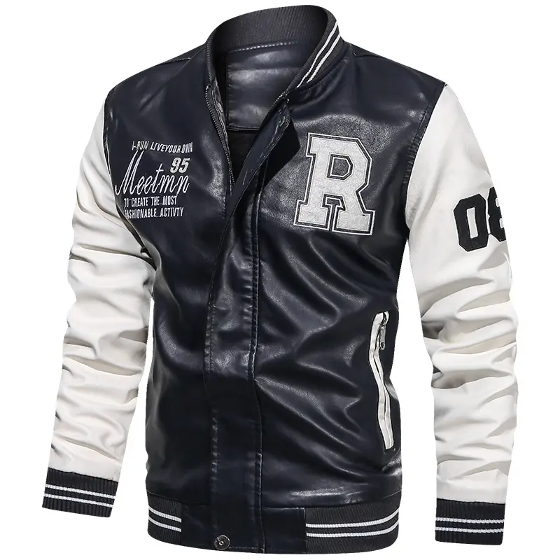 Baseball Jacket Plush PU Leather Men's Motorcycle