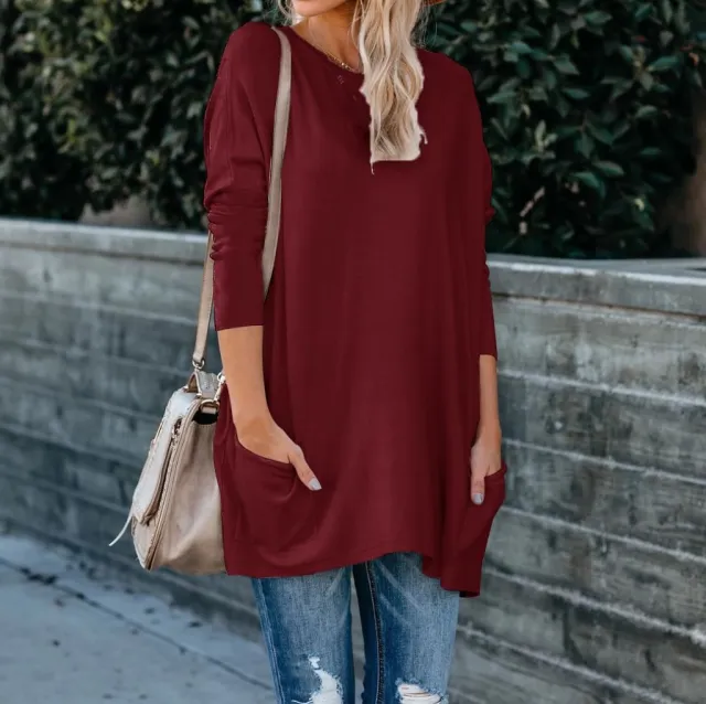 Europe And The United States Women's Autumn/Winter New T Shi Wine Red - Shop at LoveMi