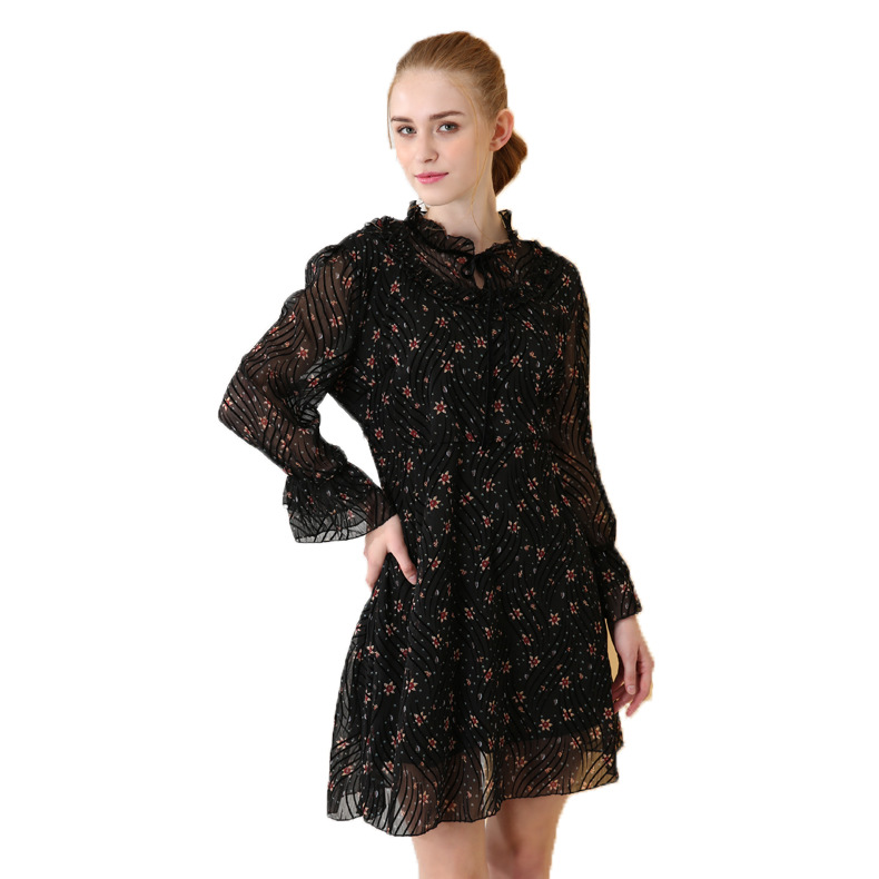 Chiffon A-Line Skirt Casual Floral Ruffled Lace-Up Skirt