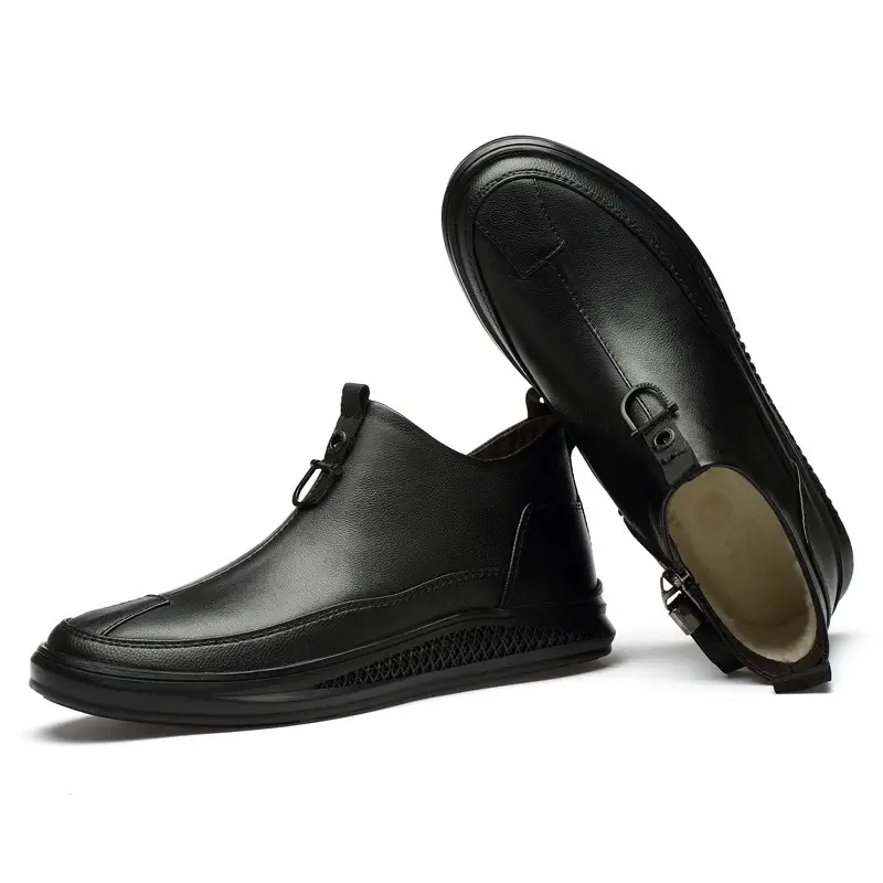Cowhide Solid Color Black Casual High-Top Men's Boots
