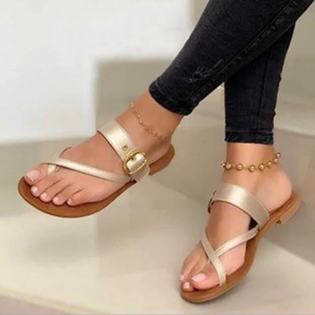 Comfortable Flat Toe Buckle Casual Sandals Champagne 37 - Shop at LoveMi