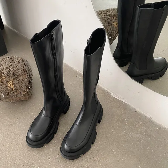 Fashion All Match High Side Zipper Platform Boots Black - Shop at LoveMi