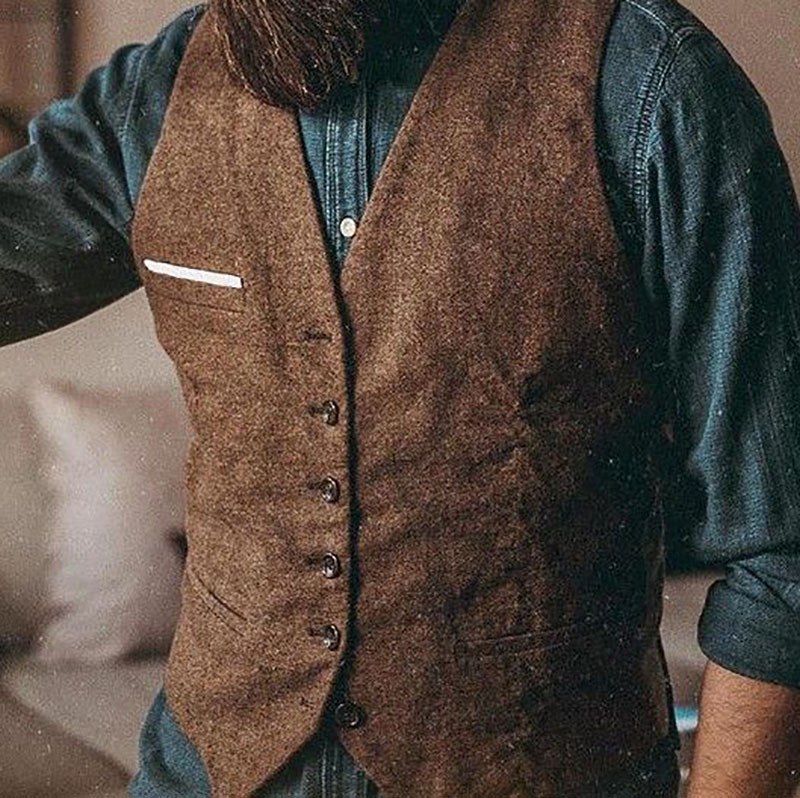 Solid Color Slim V-neck Single Breasted Vest