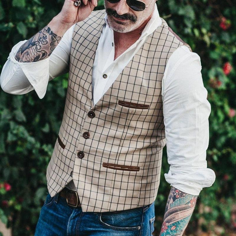 Slim V-neck Single- breasted Men's Inner Vest