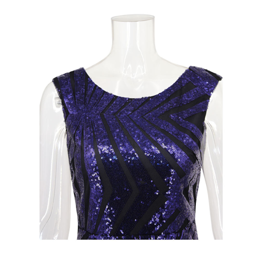 Round Neck Back V-neck Women's Sequin Dress