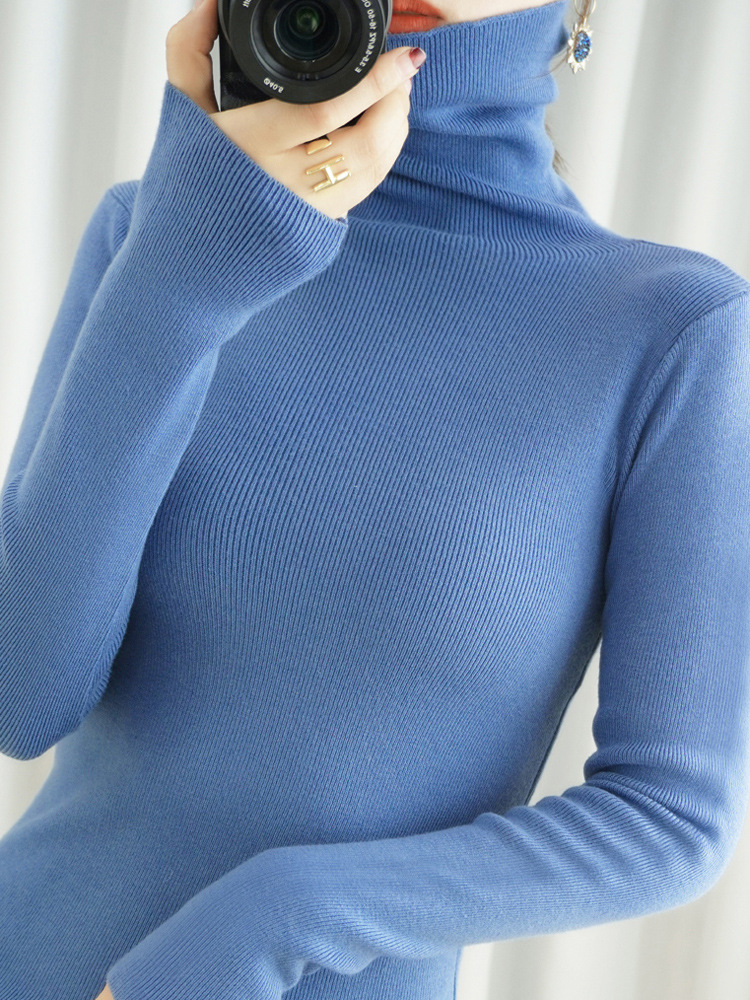 Pile High Collar Ladies Long-sleeved Slim Pullover