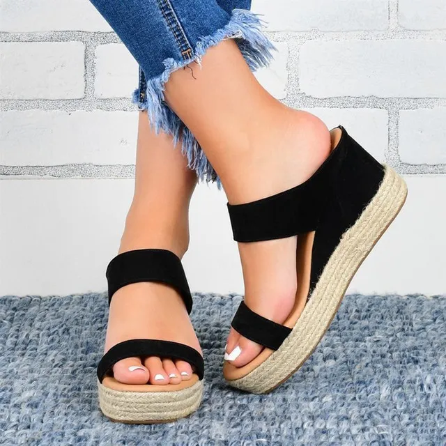 Fashionable Artificial PU Wedge Heel Women Sandals - Black