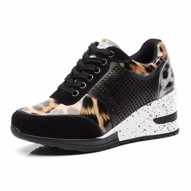 Lacing Sneakers With Platform Heels For Women Leopard - Shop at LoveMi