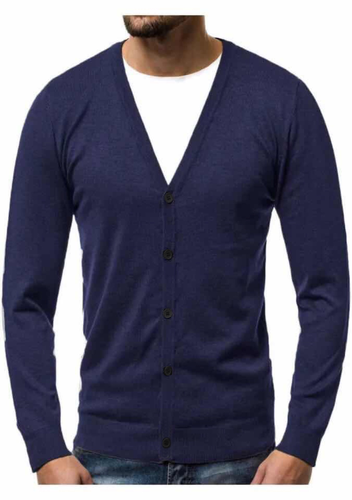 Men's V-Neck Sweater Loose Solid Button Sweater