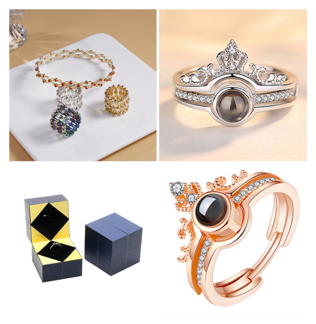 One hundred I love you ring projection crown two-in-one ring 100 languages Rubik's cube ring box