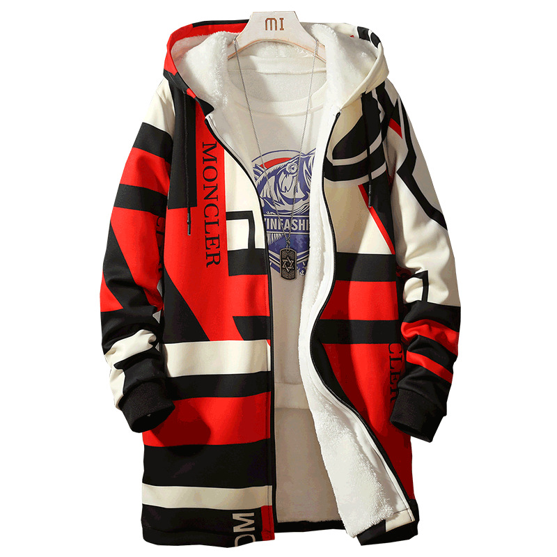 Men's Velvet Thick Mid-length Hooded Trench Coat