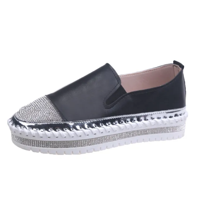 Diamond Flat Loafers For Leisure Heightening Black - Shop at LoveMi