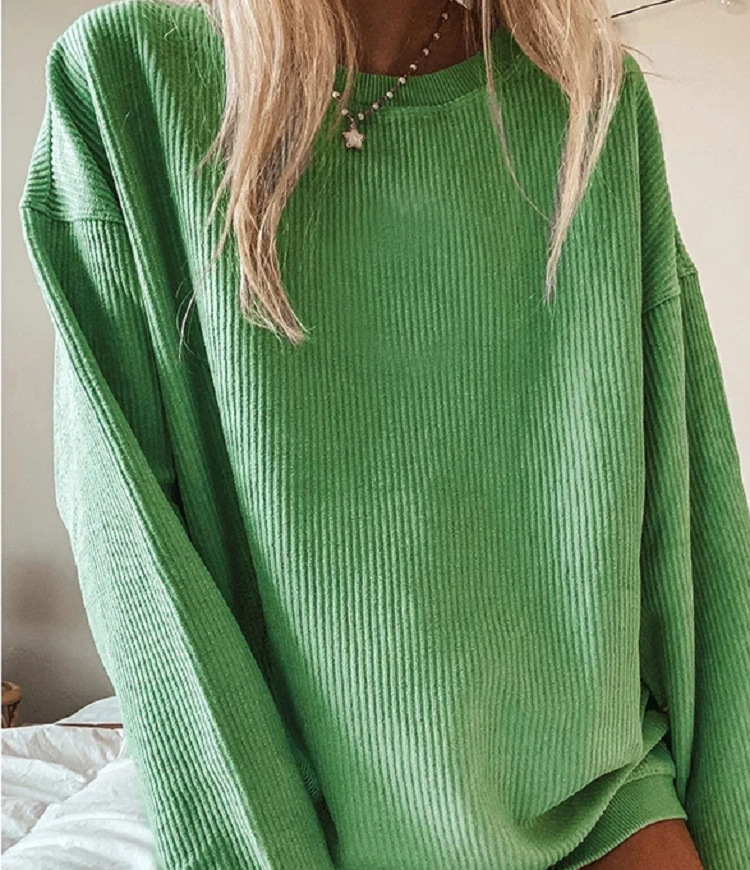 Casual Solid Color European And American Women's Round Neck Long Sleeve Top