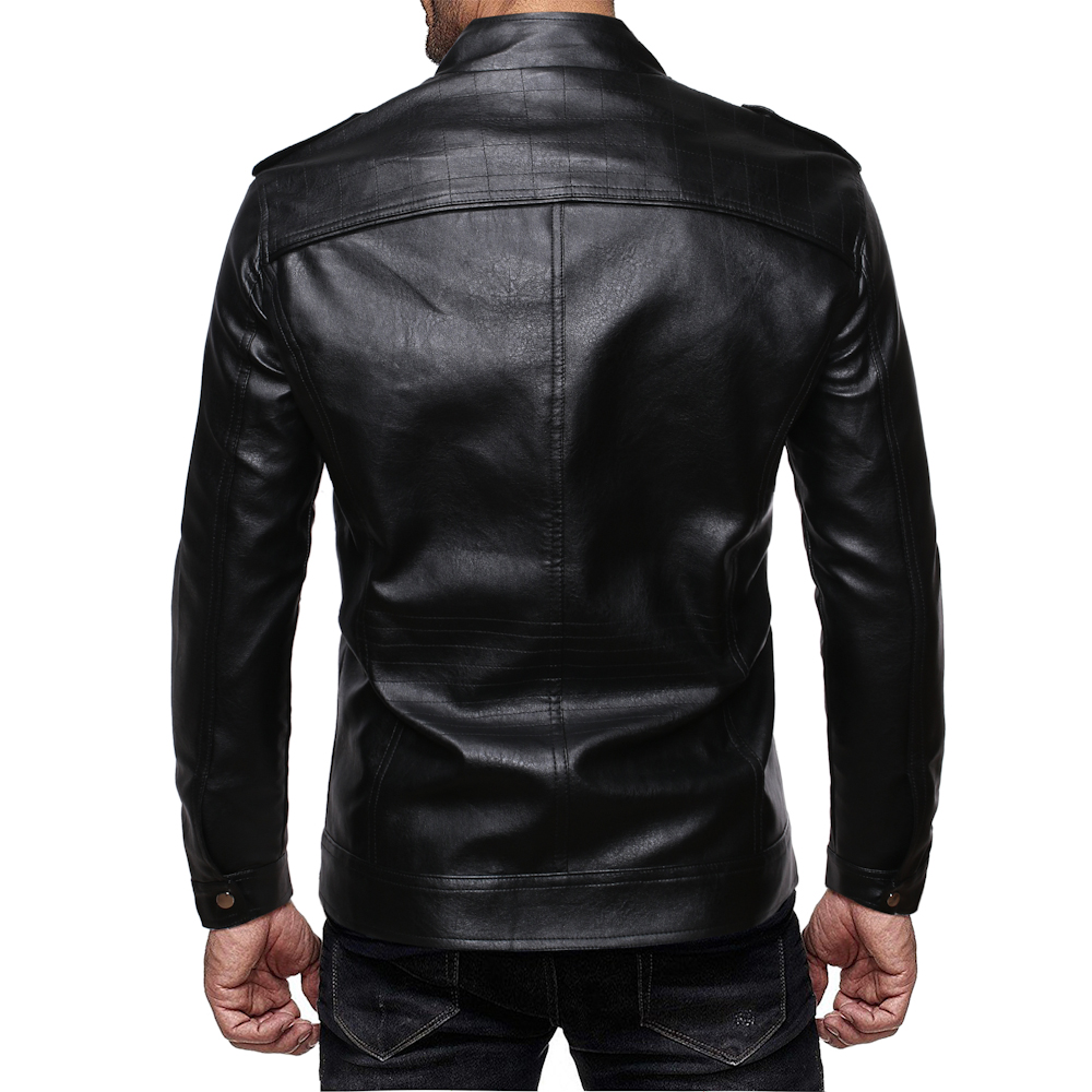 PU Leather Amazon Zipper Design Stand-up Collar