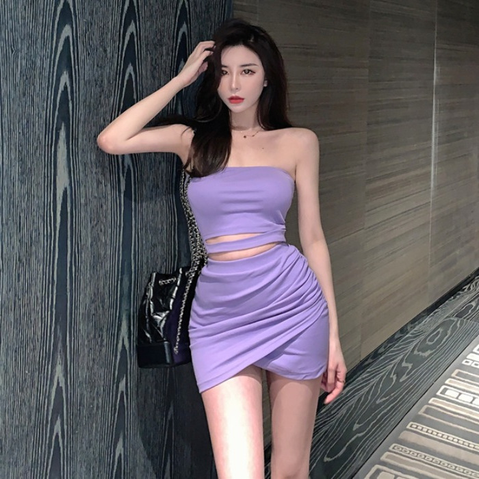 Two-piece Casual Sexy Tube Top With Navel Top And High Waist Jumper