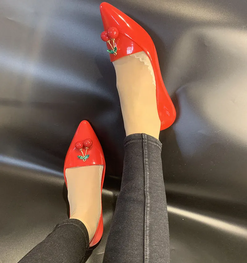Fashion Pointed Cherry Jelly Women's Shoes Flat - Red