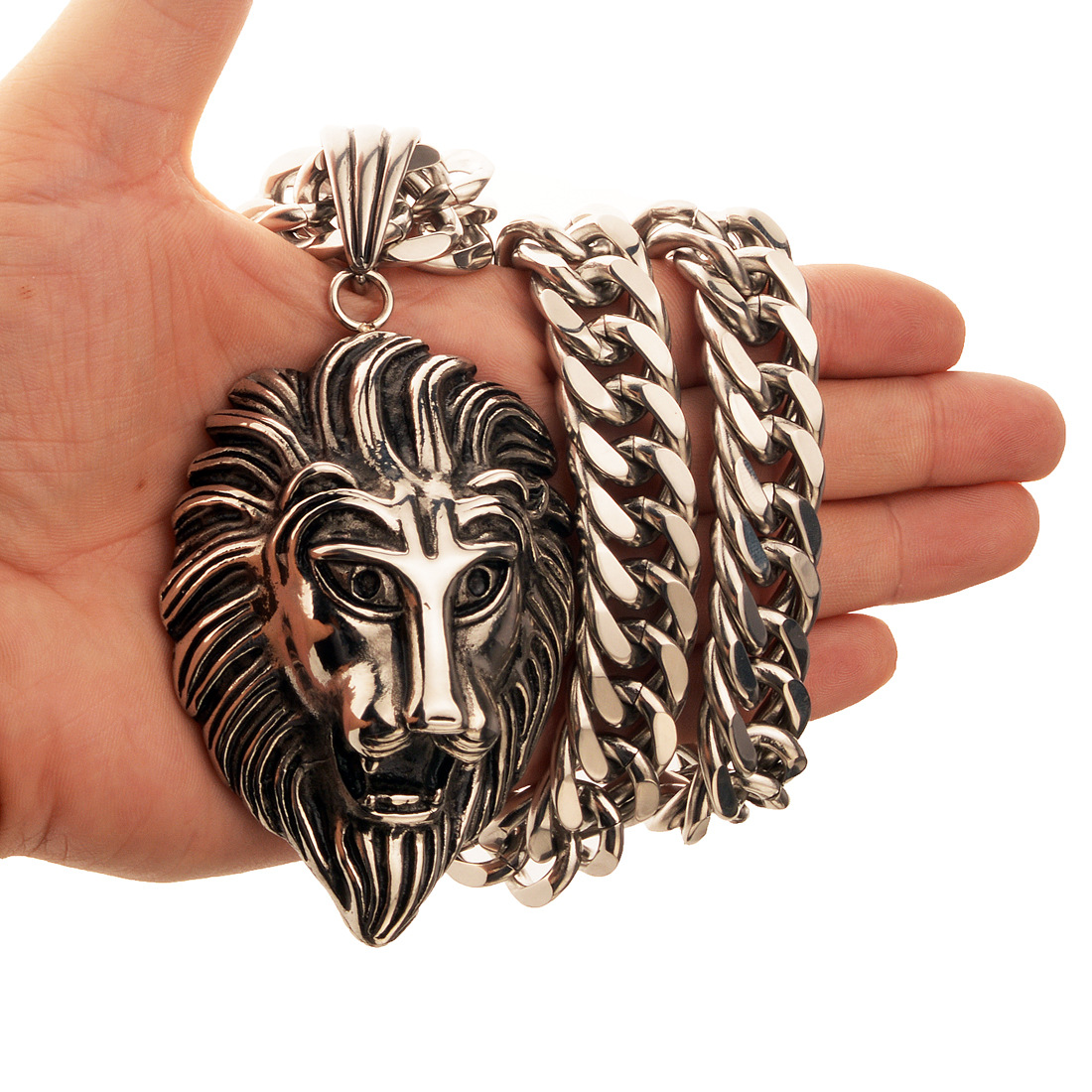 Men's Stainless Steel Lion Head Animal Pendant