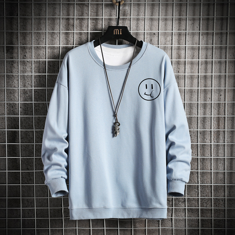 Men's Smiley Print Round Neck Pullover Casual Sweater